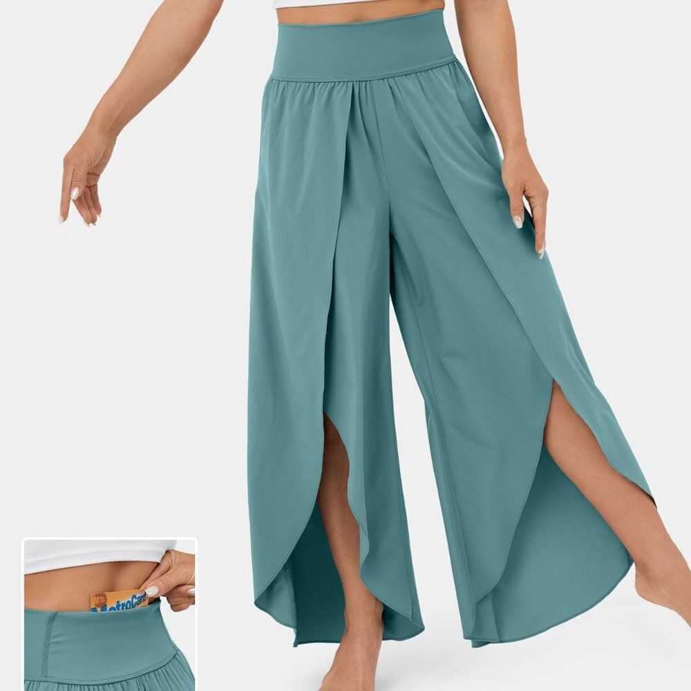 Breezeful™ High Waisted Back Waistband Palazzo Flowy Split Wide‎ Leg Pants